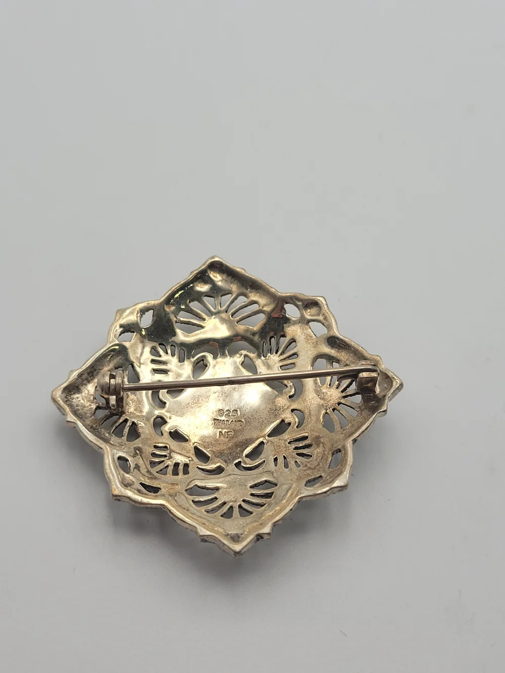 VTG STERLING SILVER PIN BROOCH OPEN WORK WITH MARCASITES BEAUTIFUL
